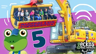 Gecko's Top 5 Diggerland Rides｜Construction Truck Theme Park｜Gecko's Real Vehicles｜Educational Video