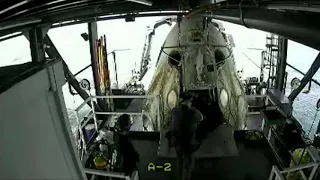 Bob & Doug exit (egress) the SpaceX Demo 2 Crew Dragon on recovery vessel