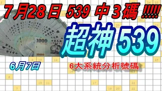 今彩539-6月7日 超神539 超神 6大系統分析號碼 539