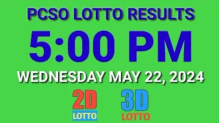 5pm Lotto Results Today May 22, 2024 Wednesday ez2 swertres 2d 3d pcso