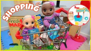 Baby Alive baby doll Twins go grocery shopping and toy cake mixer