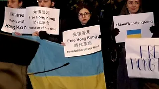 "Free Hong Kong!" Solidarity Rally Outside Chinese Embassy in Kyiv, Ukraine #StandWithHongKong (1/2)