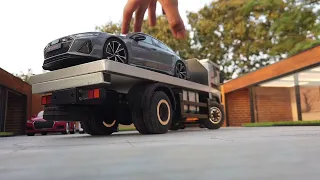 Realistic Audi Super Sedan Delivery by Mini Car Transporter 1:18 Scale | Diecast Model Car