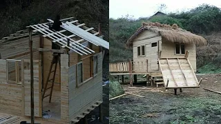 Amazing Fastest Wooden House Build Skills - Extreme Intelligent Log House Building Process