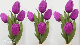 Crepe paper tulip flower tutorial , paper flower| tutorial de flor de tulipán de papel crepé