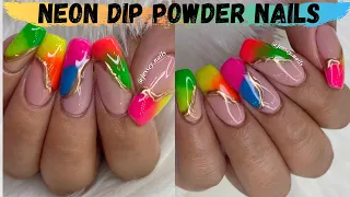 NEON DIP POWDER NAILS| How to do Rainbow Nails With Dip Powders| Easy Gold Chrome Accent Application