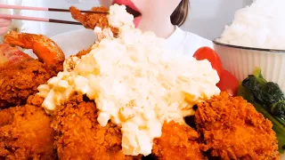 ASMR Deep Fried Prawn🍤 in Mayonnaise Sause【English subtitles】Eating Sounds/mukbang