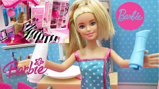 Barbie Morning Routine Bedroom Closet Wardrobe Bathroom Shower Dress up Doll Video Unboxing