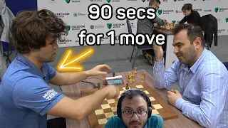 Carlsen thinks for 90 seconds out 180 for 1 move | Magnus vs Mamedyarov | Commentary by Sagar