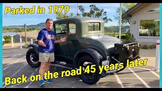 Last driven in the 1970's- Will it make it home? 1930 Ford Model A Deluxe Coupe. First "real" tour.