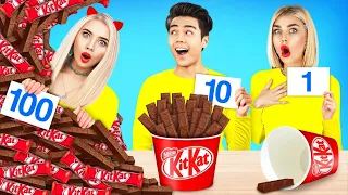 Tantangan 100 Lapis Makanan | Makan 1 VS 100 Lapis Coklat oleh X-Challenge