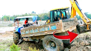 JCB 3DX Backhoe machine loading mud in sonalika|| tractor stuck in mud #jcb3dx #buldozer