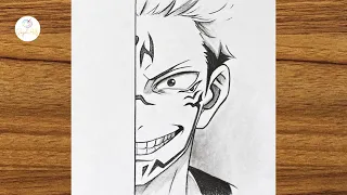 How to draw sukuna from Jujutsu Kaisen || How to draw anime step by step  || Easy anime drawing