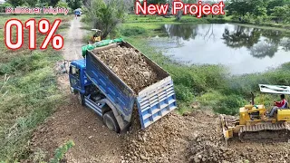 New Project! Powerful Dozer Moving Stone, Dump truck 5 Ton Unloading