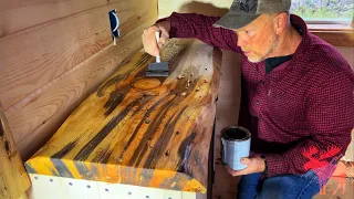 Making Live Edge Countertops w Blue Pine Wormwood for Off Grid Cabin.