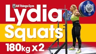 Lydia Valentin Heavy Squat Session (180kg x2!) & Hang Snatches 2017 Worlds Training Hall