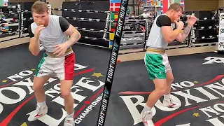 CANELO ALVAREZ WORKING RIB BREAKING UPPERCUTS FOR CALEB PLANT; DRILLS BODY SHOTS WHILE SHADOW BOXING