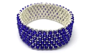 Широкий браслет без застежки из бисера и хрустальных бусин DIY Bracelet from beads