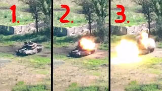 T-90M Tank Fire Round When Getting Hit By FPV Drone