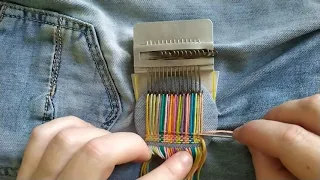 Repair old denim pants with a small loom.Small loom, Speedweve, Darning