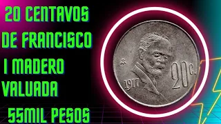 VALUDA EN 55 MIL PESOS 20 CENTAVOS FRANCISCO I MADERO DE 1983