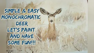 Simple, Easy, Monochromatic Deer in Watercolors! Suitable for Beginners! Includes Printable Sketch!