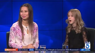 Данэлия Тулешова дает интервью на английском для KTLA 5 Morning News