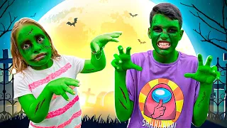 GATINHA DAS ARTES E DAVI brincam de ZOMBIE com o PAPAI e a MAMÃE