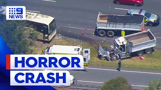 Bus collides with truck in Queensland | 9 News Australia