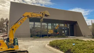 Demolishing a Huge Bank with a Caterpillar Excavator