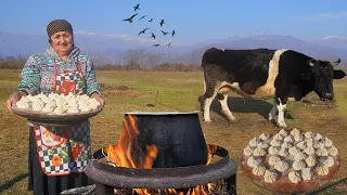 Grandma Cooked Khinkali - Georgian Dumpling in the Caucasian Village | Moist Chocolate Cake Recipe