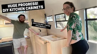 HUGE Progress! DIY Van Kitchen Cabinets (Stunning, Simple + Strong) | Mercedes Vario Van Conversion