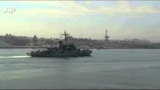 Raw Video: Iranian Ships Sail Suez Canal