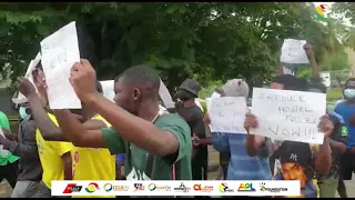 KNUST students massing up to protest against hostel fees on campus