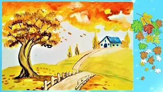 Как просто нарисовать осень, осеннее дерево.Paint autumn. Easy painting.