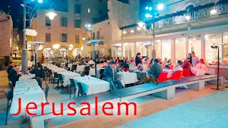 Nighttime Jerusalem. A stroll under the neon lights through the streets of the city.