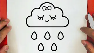 كيف ترسم سحابة ممطرة كيوت خطوة بخطوة / رسم سهل / تعليم الرسم للمبتدئين || Cute Rainy Cloud Drawing