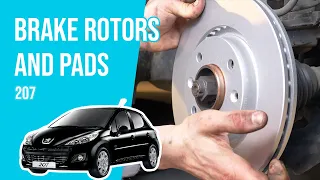 How to replace the front brake discs and pads PEUGEOT 207 🚗