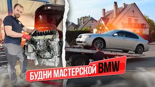 Будни мастерской BMW. Обрыв цепи. Мотор в коробке. Чистка ГБЦ орехом. F15, F11, E65