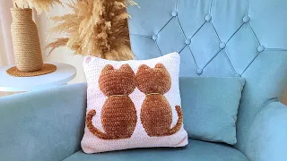 МК ПОДУШКА С КОТИКАМИ КРЮЧКОМ ❤️ CROCHET PILLOW WITH SILHOETTE OF THE CATS #подушка  #вязаниекрючком