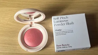 Rare Beauty Soft Pinch Luminous Powder Blush in Happy. Review Demo and Swatch @RareBeauty