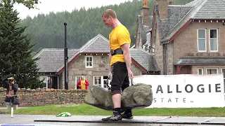 Ewan Massie World's Strongest Man under 90kg, lifts the 733 lbs Dinnie Stones in Scotland Aug 2019