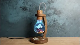 Epoxy Lamp in Bulb Shape With Sea Creatures | Epoxy Resin Diorama