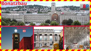 Der hohle Bonatzbau Bahnhof Stuttgart in 2023 und davor.