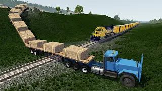 Long Giant Truck Accidents on Railway and Train is Coming #3 | BeamNG Drive