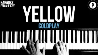 Coldplay - Yellow Karaoke SLOWER Acoustic Piano Instrumental Cover Lyrics FEMALE / HIGHER KEY