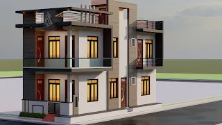 चार कमरे का दो रोड का शानदार मकान का नक्शा,15x40 Corner Bedroom House Elevation