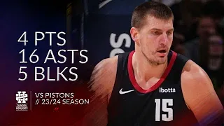 Nikola Jokic 4 pts 16 asts 5 blks vs Pistons 23/24 season