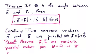 12.4 Two vectors are parallel iff their cross produt is the zero vector