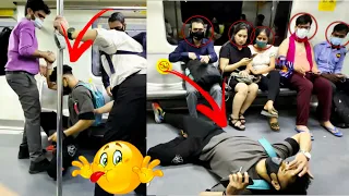 SLEEPING ON STRANGERS IN THE METRO PRANK 😂 | Epic Reaction | Fitness Master Deepak